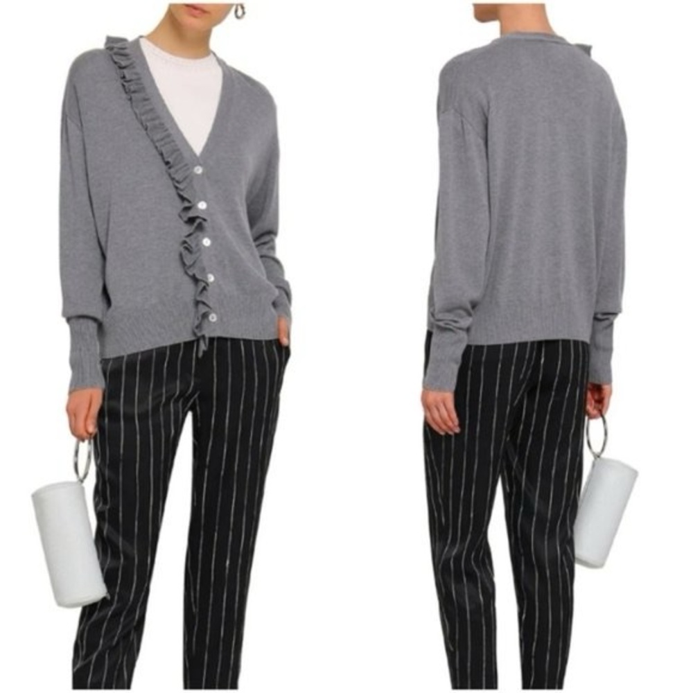 Cinq A Sept Tous Les Jours Gaetana Silk Cashmere Ruffle Trim Cardigan Sweater XS